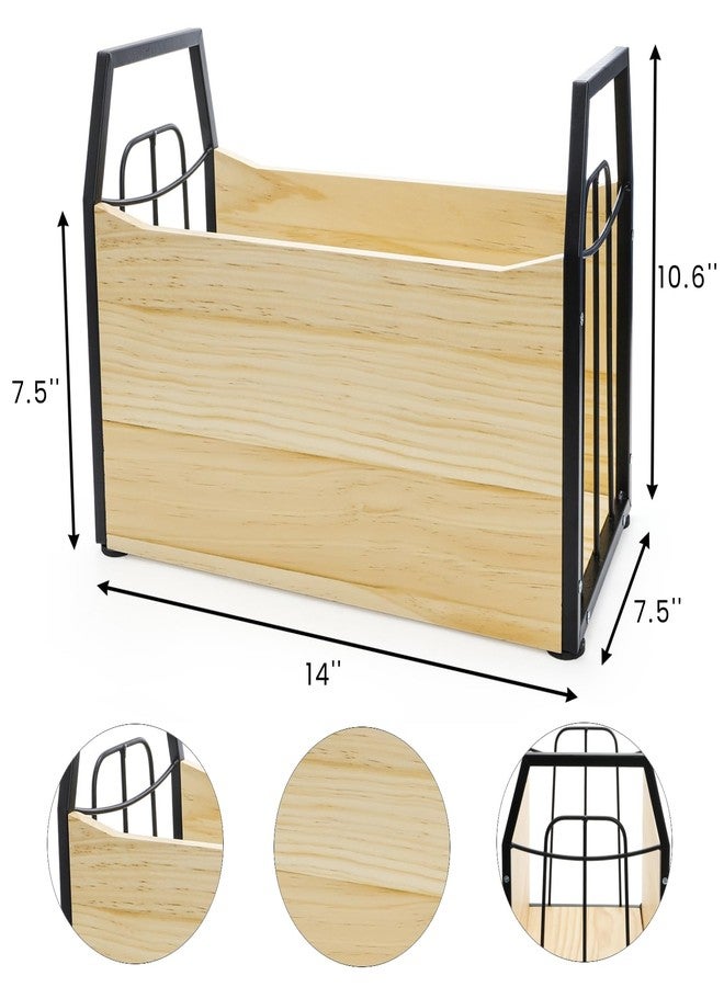Nagpew Wood Magazine Holder, Rustic Magazine Storage Rack Floor, Decorative File Book Organizer Basket for Desktop, Newspaper, Mails, Files - Image 2